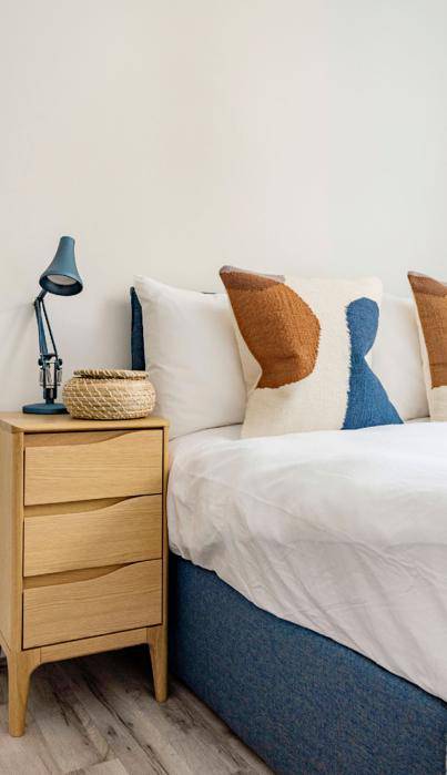 Co-living Camden Town furnished bedroom with king size bed.